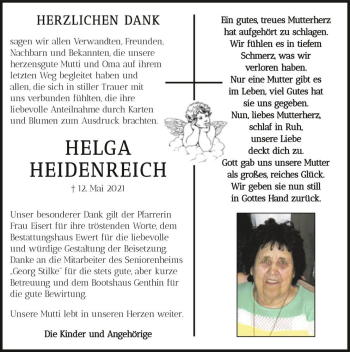 Traueranzeige von Helga Heidenreich  von Magdeburger Volksstimme