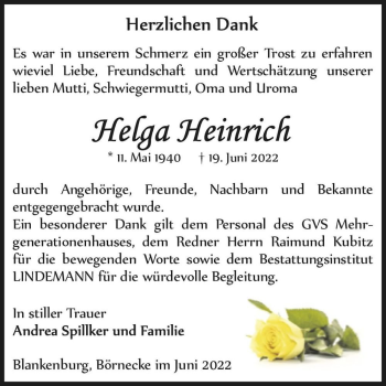 Traueranzeige von Helga Heinrich  von Magdeburger Volksstimme