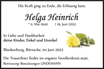 Traueranzeige von Helga Heinrich  von Magdeburger Volksstimme