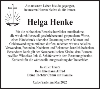 Traueranzeige von Helga Henke  von Magdeburger Volksstimme