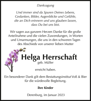 Traueranzeige von Helga Herrschaft (geb. Müller)  von Magdeburger Volksstimme