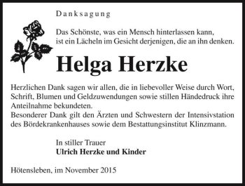 Traueranzeige von Helga Herzke  von Magdeburger Volksstimme
