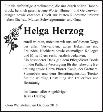 Traueranzeige von Helga Herzog  von Magdeburger Volksstimme