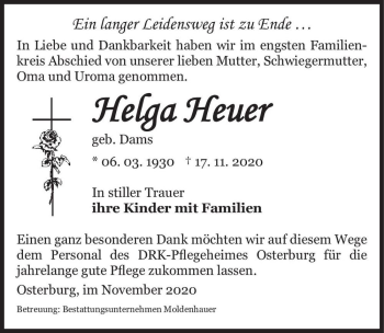 Traueranzeige von Helga Heuer (geb. Dams)  von Magdeburger Volksstimme