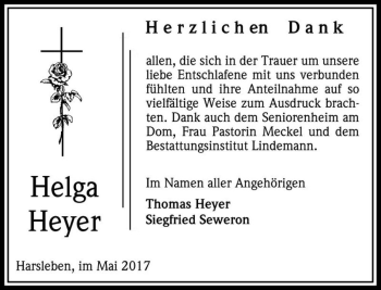 Traueranzeige von Helga Heyer  von Magdeburger Volksstimme