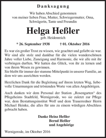 Traueranzeige von Helga Heßler (geb. Heidenreich)  von Magdeburger Volksstimme