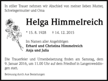 Traueranzeige von Helga Himmelreich  von Magdeburger Volksstimme