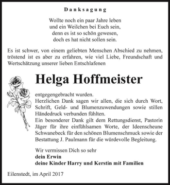 Traueranzeige von Helga Hoffmeister  von Magdeburger Volksstimme