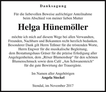 Traueranzeige von Helga Hünemöller  von Magdeburger Volksstimme