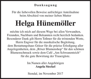 Traueranzeige von Helga Hünemöller  von Magdeburger Volksstimme