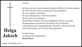 Traueranzeige von Helga Jaksch  von Magdeburger Volksstimme
