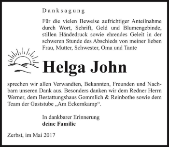 Traueranzeige von Helga John  von Magdeburger Volksstimme