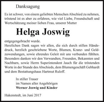 Traueranzeige von Helga Joswig  von Magdeburger Volksstimme