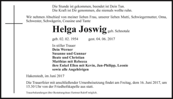 Traueranzeige von Helga Joswig (geb. Schnotale)  von Magdeburger Volksstimme
