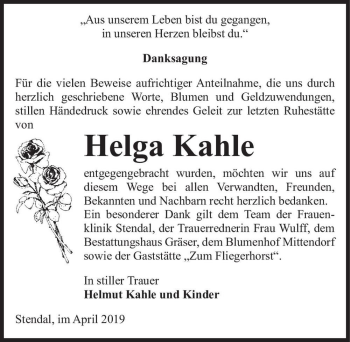 Traueranzeige von Helga Kahle  von Magdeburger Volksstimme