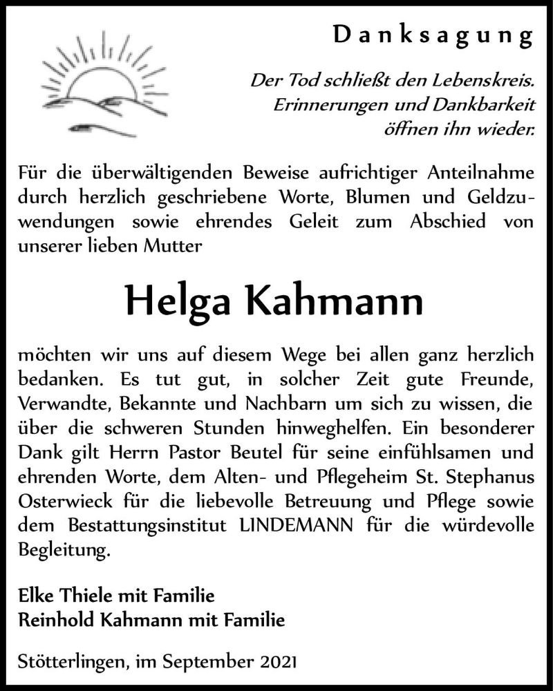  Traueranzeige für Helga Kahmann  vom 04.09.2021 aus Magdeburger Volksstimme