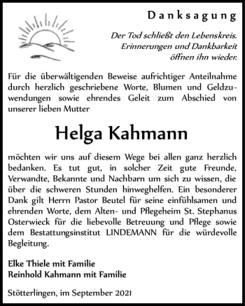 Traueranzeige von Helga Kahmann  von Magdeburger Volksstimme