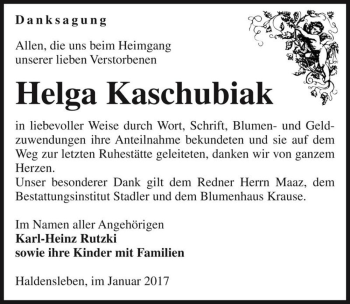 Traueranzeige von Helga Kaschubiak  von Magdeburger Volksstimme