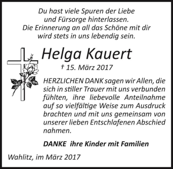 Traueranzeige von Helga Kauert  von Magdeburger Volksstimme