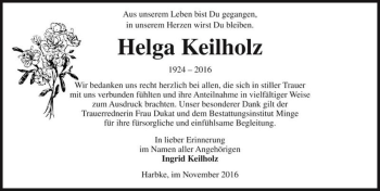 Traueranzeige von Helga Keilholz  von Magdeburger Volksstimme