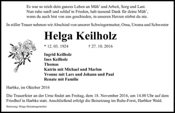 Traueranzeige von Helga Keilholz  von Magdeburger Volksstimme