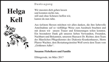 Traueranzeige von Helga Kell  von Magdeburger Volksstimme
