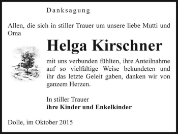 Traueranzeige von Helga Kirschner  von Magdeburger Volksstimme