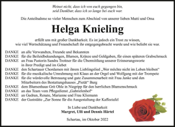 Traueranzeige von Helga Knieling  von Magdeburger Volksstimme