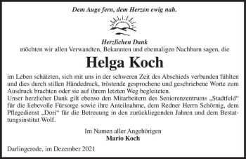Traueranzeige von Helga Koch  von Magdeburger Volksstimme