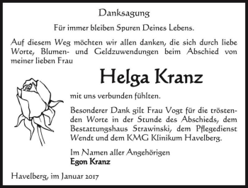 Traueranzeige von Helga Kranz  von Magdeburger Volksstimme