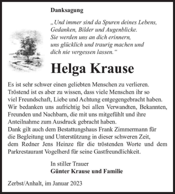 Traueranzeige von Helga Krause  von Magdeburger Volksstimme