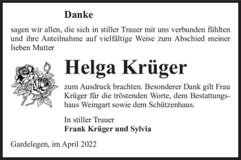 Traueranzeige von Helga Krüger  von Magdeburger Volksstimme