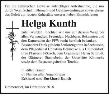 Traueranzeige von Helga Kunth  von Magdeburger Volksstimme