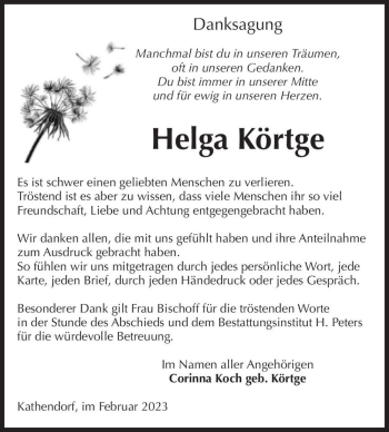 Traueranzeige von Helga Körtge  von Magdeburger Volksstimme