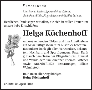 Traueranzeige von Helga Küchenhoff  von Magdeburger Volksstimme