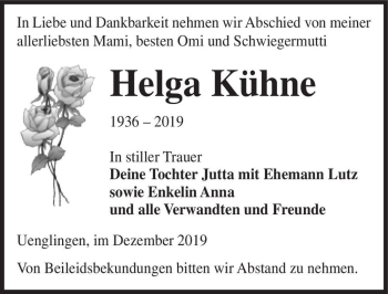 Traueranzeige von Helga Kühne  von Magdeburger Volksstimme
