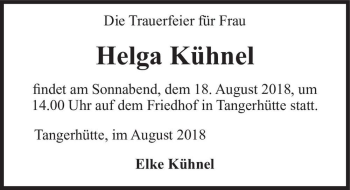 Traueranzeige von Helga Kühnel  von Magdeburger Volksstimme