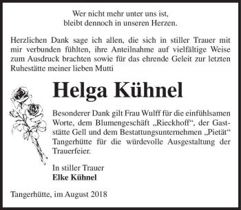 Traueranzeige von Helga Kühnel  von Magdeburger Volksstimme