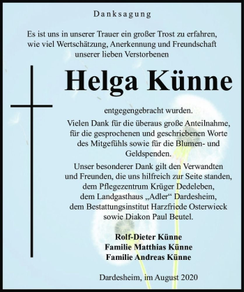 Traueranzeige von Helga Künne  von Magdeburger Volksstimme