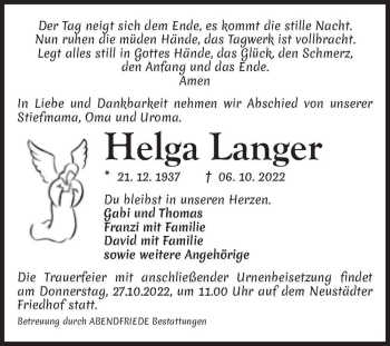 Traueranzeige von Helga Langer  von Magdeburger Volksstimme