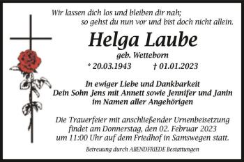 Traueranzeige von Helga Laube (geb. Wetteborn)  von Magdeburger Volksstimme