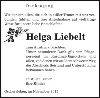 Traueranzeige von Helga Liebelt  von Magdeburger Volksstimme