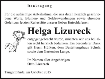 Traueranzeige von Helga Lizureck  von Magdeburger Volksstimme