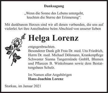Traueranzeige von Helga Lorenz  von Magdeburger Volksstimme