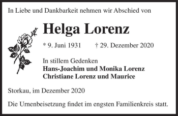 Traueranzeige von Helga Lorenz  von Magdeburger Volksstimme