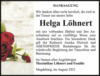 Traueranzeige von Helga Löhnert  von Magdeburger Volksstimme