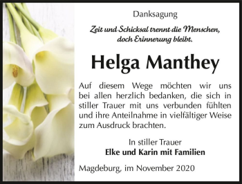 Traueranzeige von Helga Manthey  von Magdeburger Volksstimme