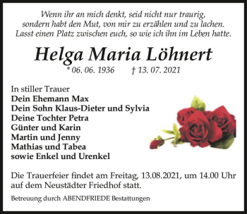 Traueranzeige von Helga Maria Löhnert  von Magdeburger Volksstimme