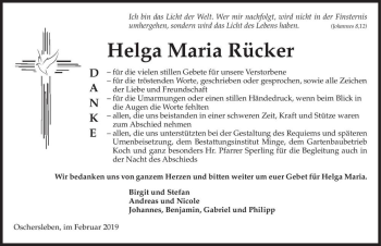 Traueranzeige von Helga Maria Rücker  von Magdeburger Volksstimme