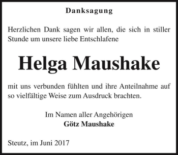 Traueranzeige von Helga Maushake  von Magdeburger Volksstimme